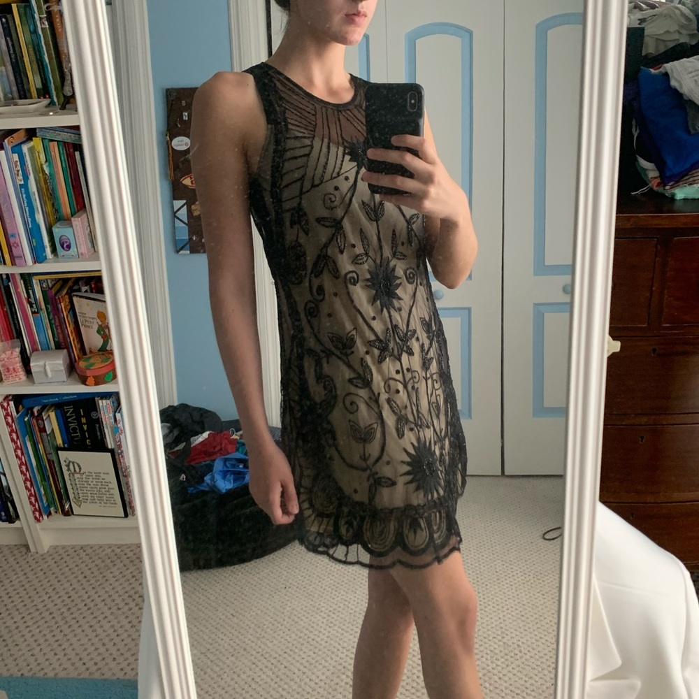 Beaded black shift dress